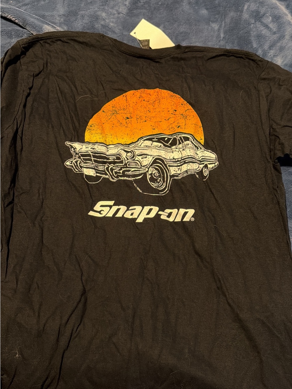 Snap On Black Short-Sleeve Tee with Orange Sunset and White Vintage Car Graphic